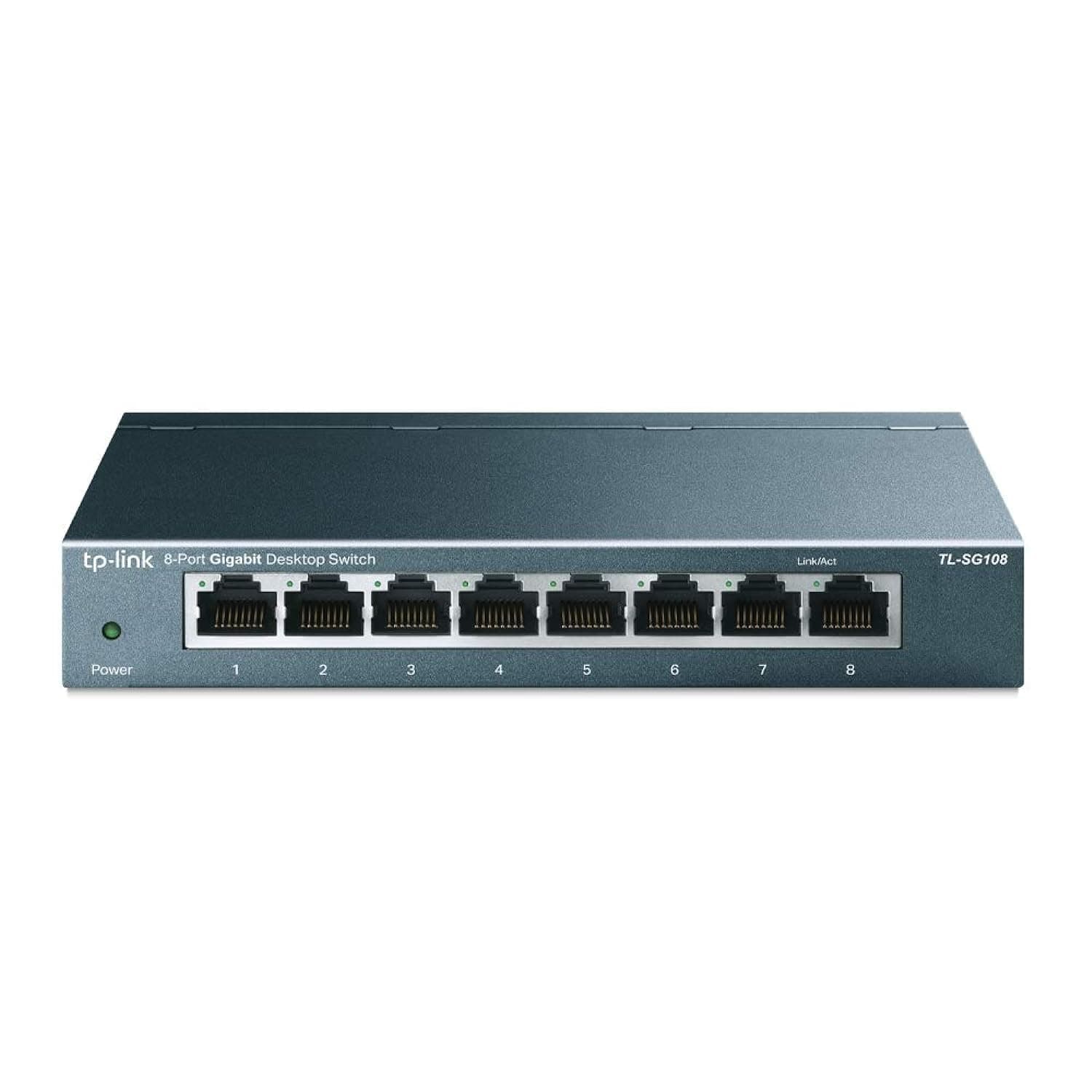 8 Port Gigabit Ethernet Network Switch - Ethernet Splitter | Plug & Play | Fanless | Sturdy Metal w/Shielded Ports | Traffic Optimization | Unmanaged | Limited Lifetime Protection (TL-SG108)