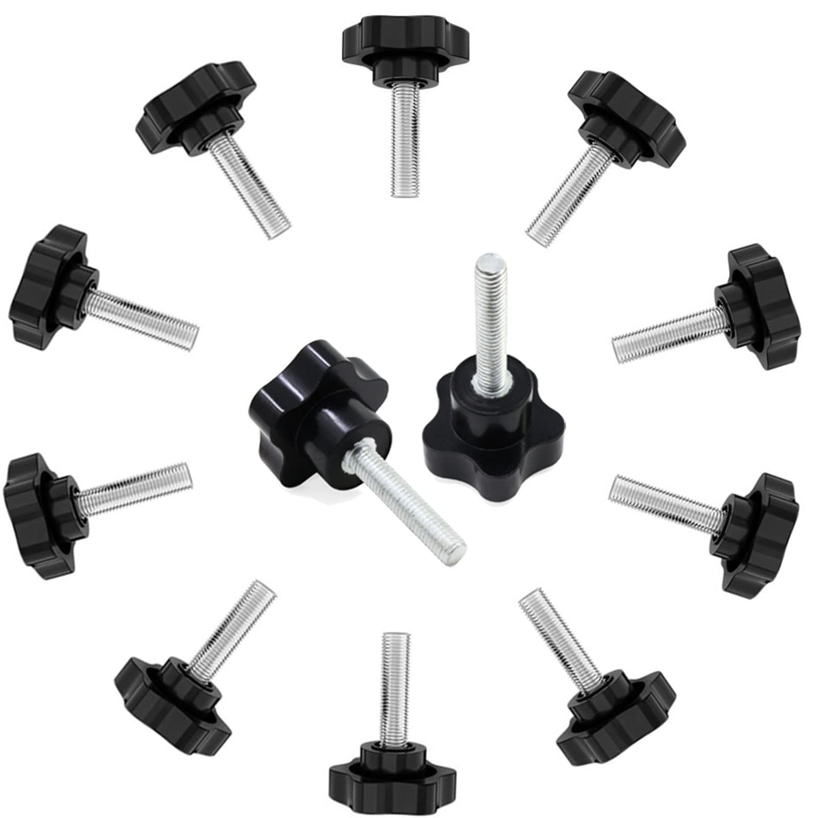 10 Pcs M8 x 40mm Clamping KnobThread Replacement Star Hand Knob Tightening Screw Male Thread Clamping Screw on Star Knob 32mm Dia Head Six-Star Plum Handle Rubber Head Screw Black
