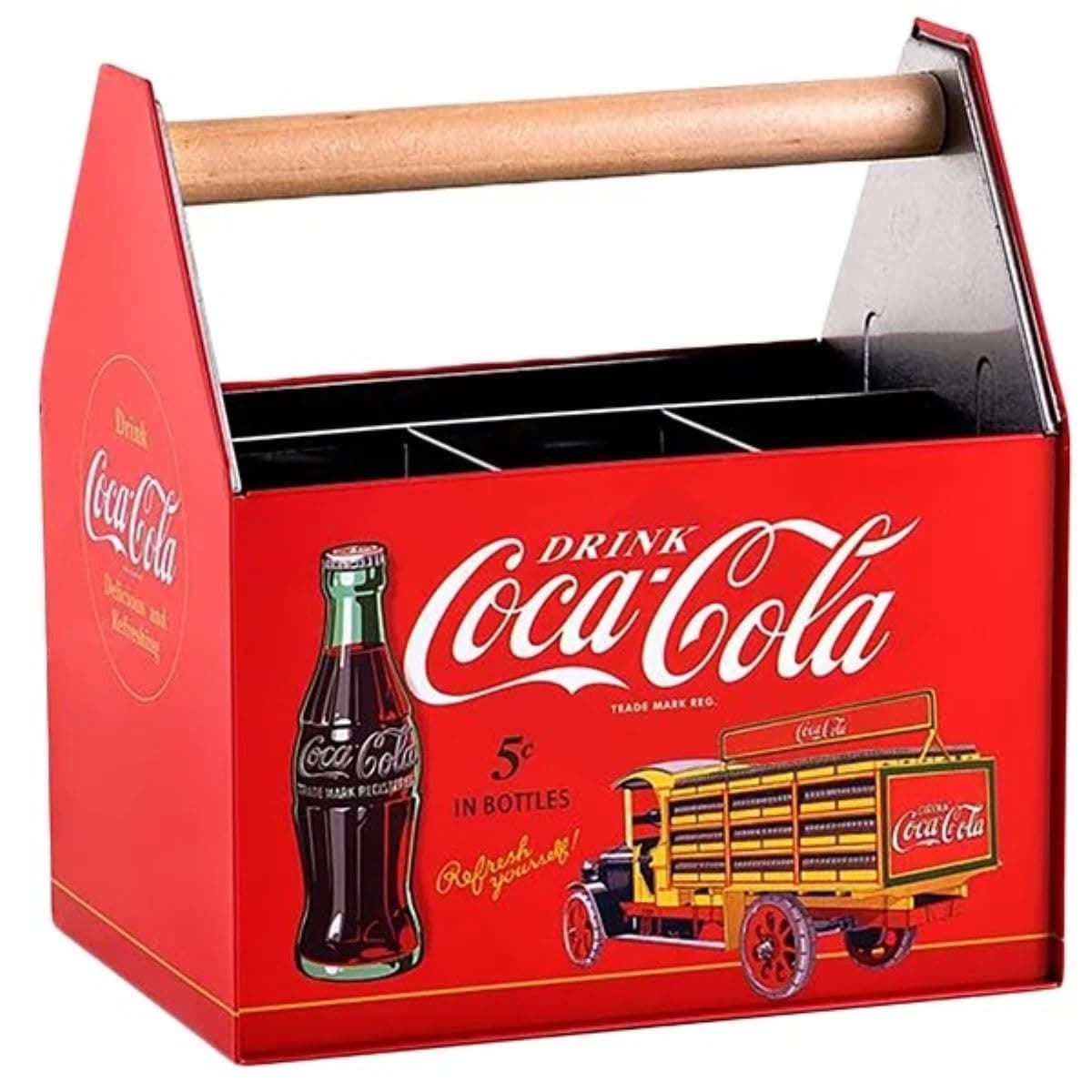 Coca Cola Tin Utensil Caddy with Handle, red
