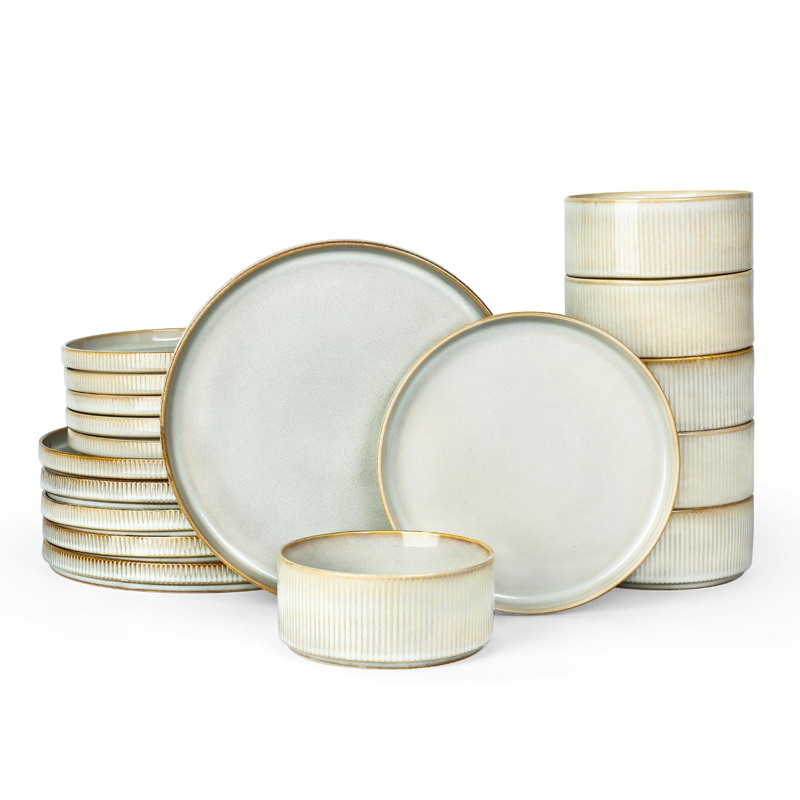 famiware Star Plates and Bowls Sets, Modern Stoneware Dinnerware Sets for 6, 18-Piece Kitchen Dish Set - Chip and Scratch Resistant, Microwave and Dishwasher Safe Tableware, Cappuccino White