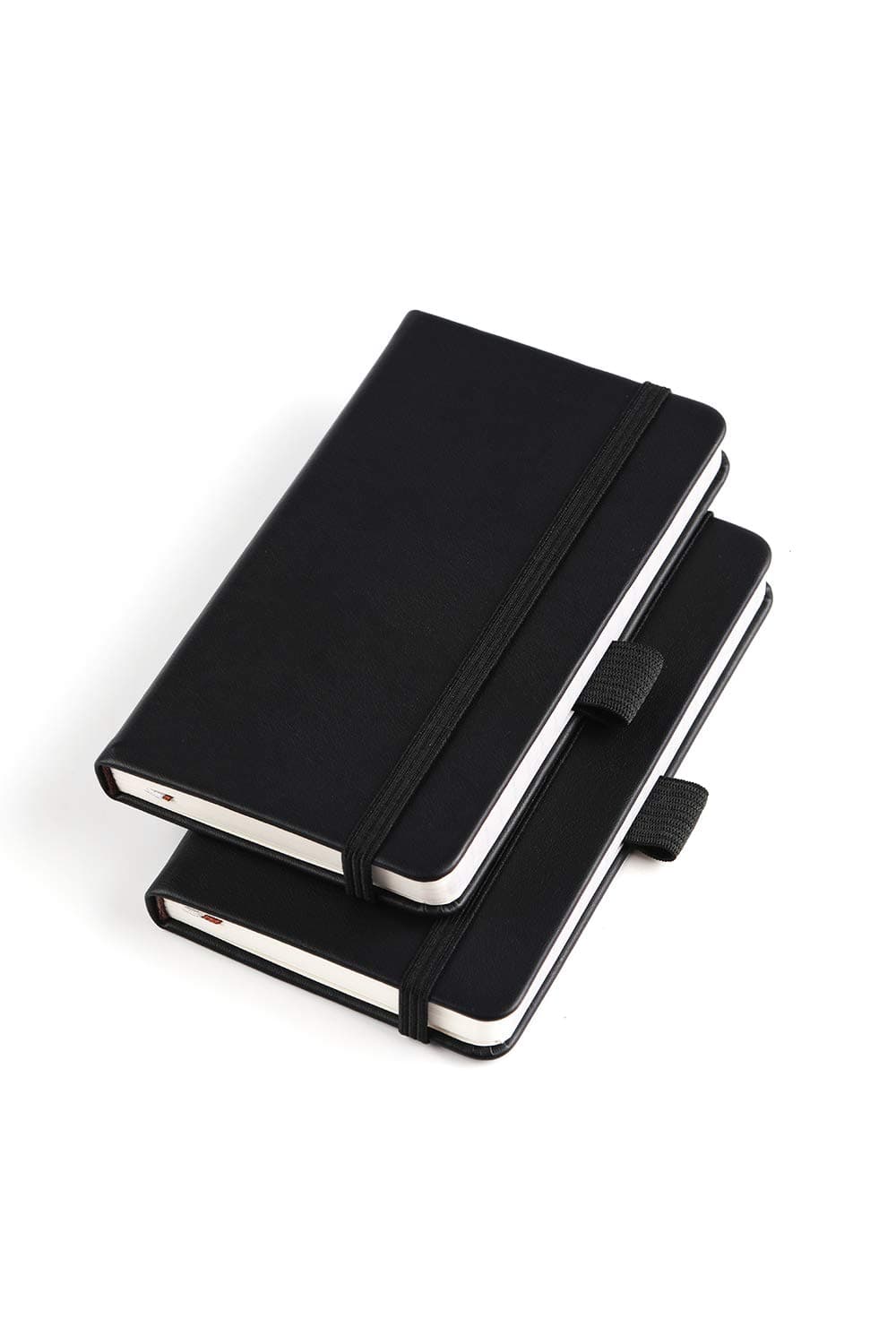 Leather Cover Mini RuLED Lined Journal Small Hardcover Note Book with Pen Holder (3.5inx 5.5in, Black)- Pack of 2