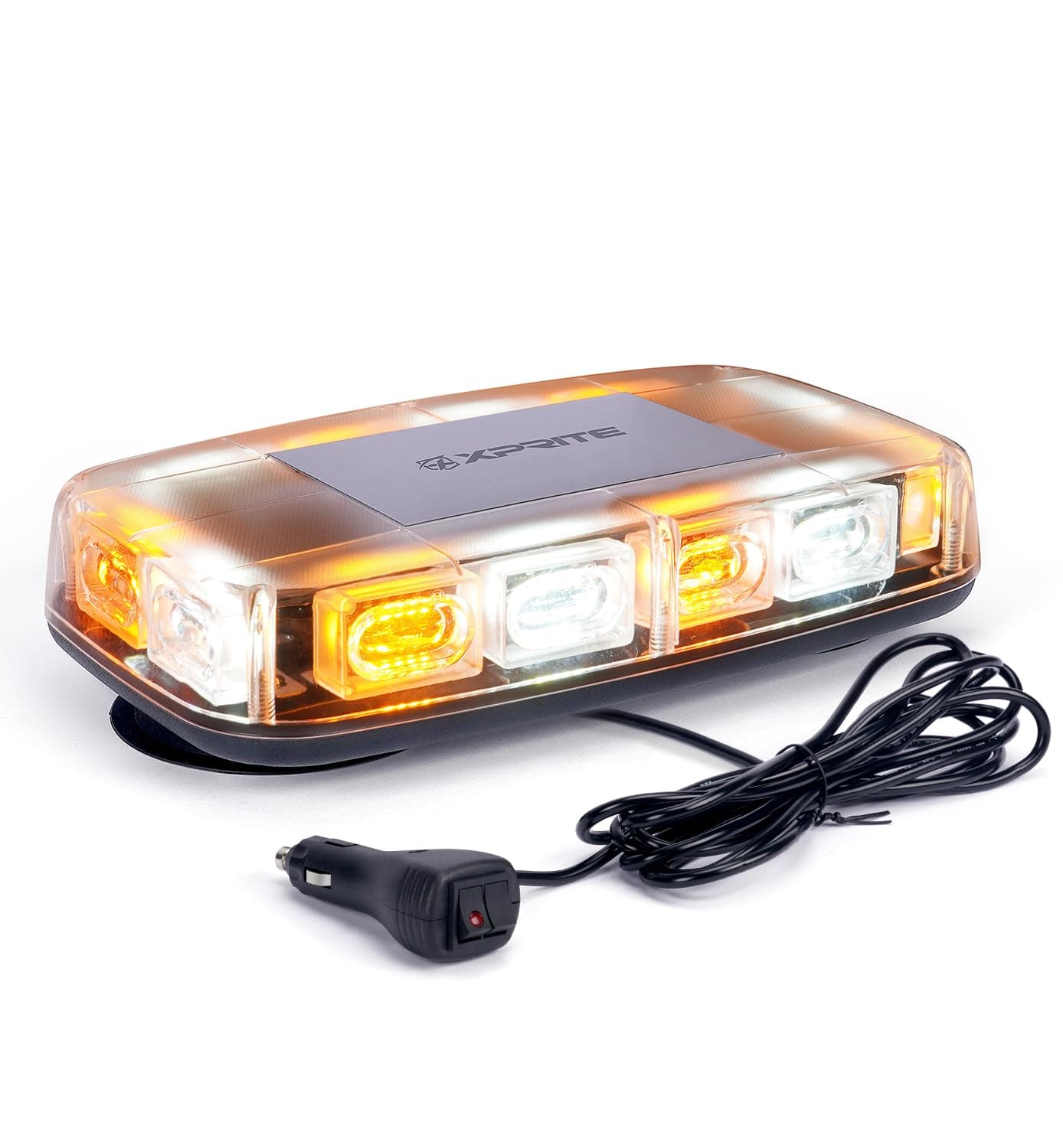 Upgraded 12" 72LED Rooftop Mini Strobe Lights, Emergency Safety Flashing Beacon Light Bar with Magnetic Base for 12V-24V Construction Vehicles, Trucks, Snow Plow, Postal Car (Mix White/Amber)