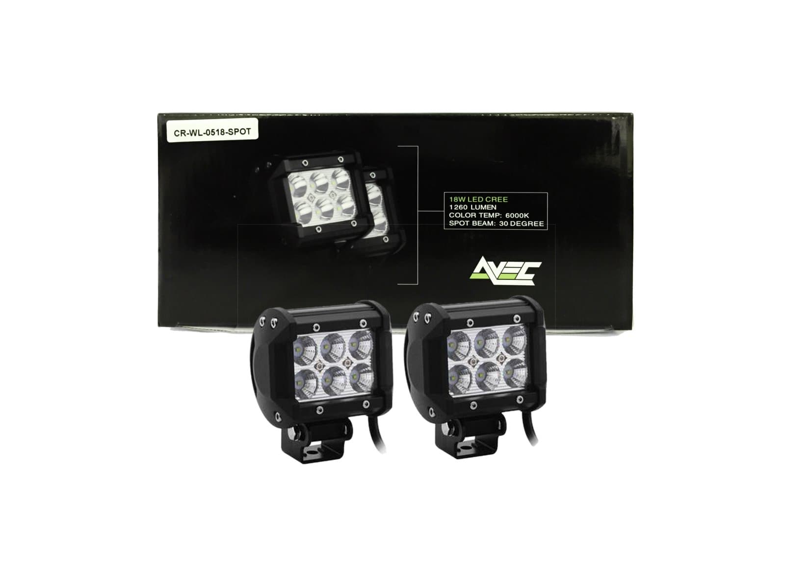 2x Avec brand 18w Cree Spot light led work light bars pods bottom mount