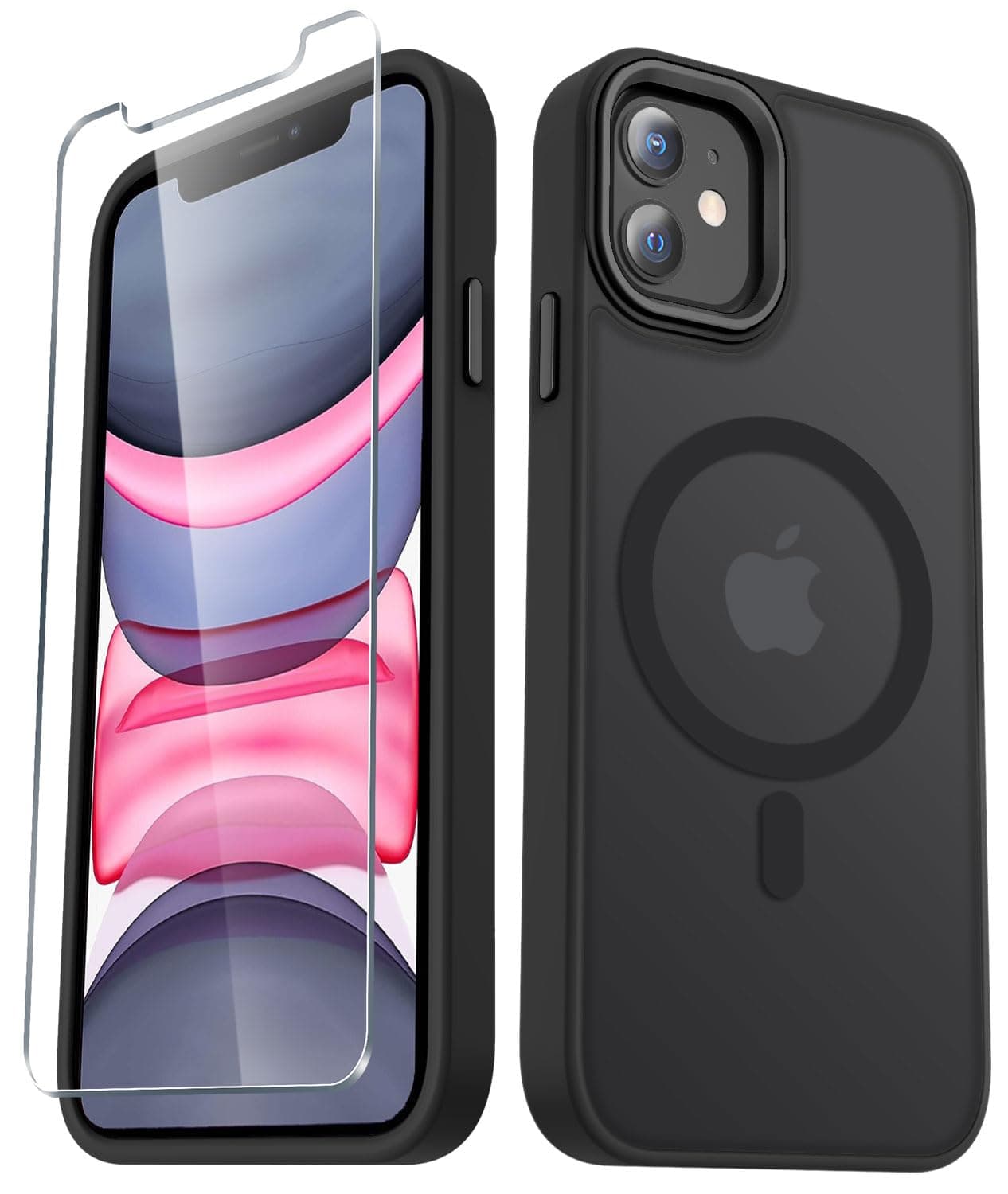 for iPhone 11 Case, Matte Magnetic Phone Case with 1 Screen Protector, Compatible with Magsafe, Translucent Frosted Slim Shockproof Protective Cover for iPhone 11 6.1 inch, Black