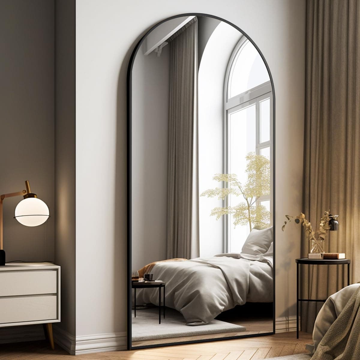 Oversized Full-Body Mirror, 76" x 34" Arched Full-Length Mirror, Black Metal Frame, Floor Mirror for Bedroom, Living/Dressing Room, Gym - Stand/Wall Mounted/Leaning