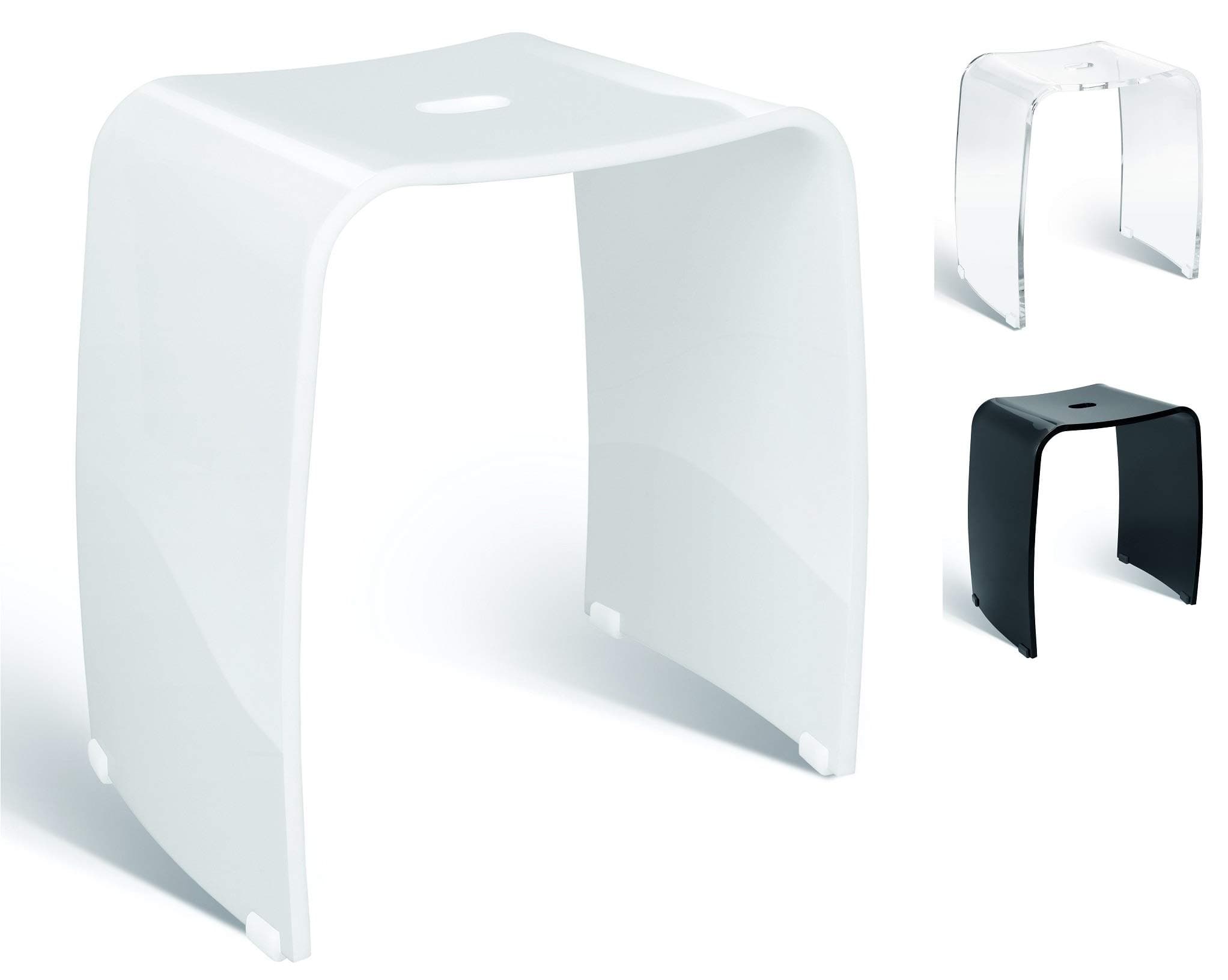 Merano White Acrylic Shower Stool - Non-Slip Bath Seat Modern Design - Maximum Capacity 180kg - Shower Chair, Bathroom Bench, Bath Seat