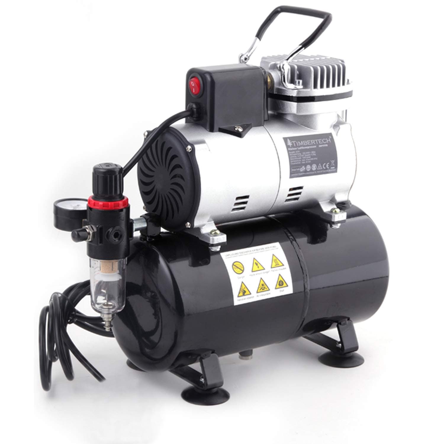 Timbertech Professional Piston Oil-Less Quiet Airbrush Compressor with Cooling Fan ABPST08 for Hobby,Tattoo, Nail, etc.