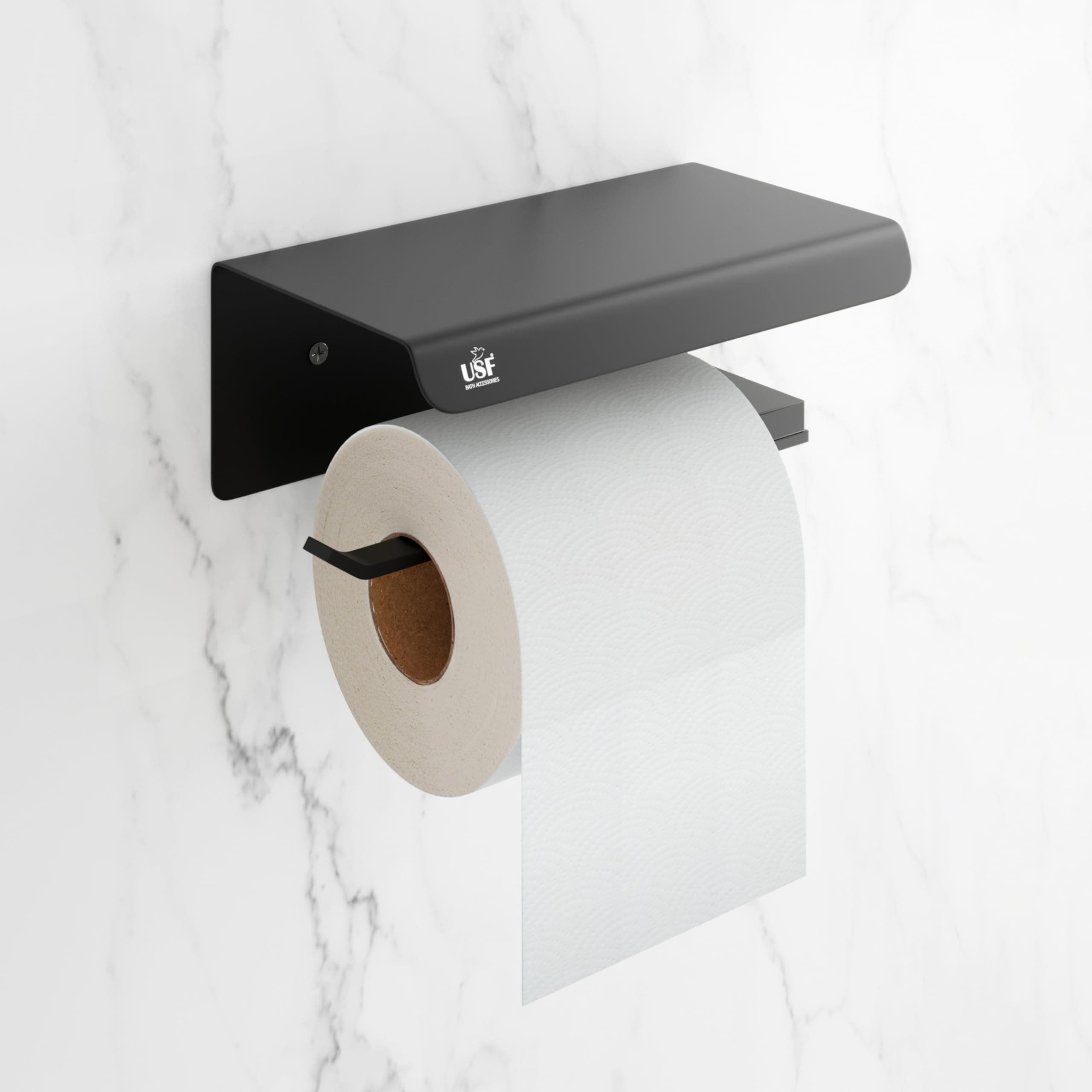 USF Square Tissue Roll Holder for Bathroom | 304 Grade Stainless Steel | Black Finish | Durable Wall Mounted Paper Rack | Modern Utility Design | 3 Years Warranty