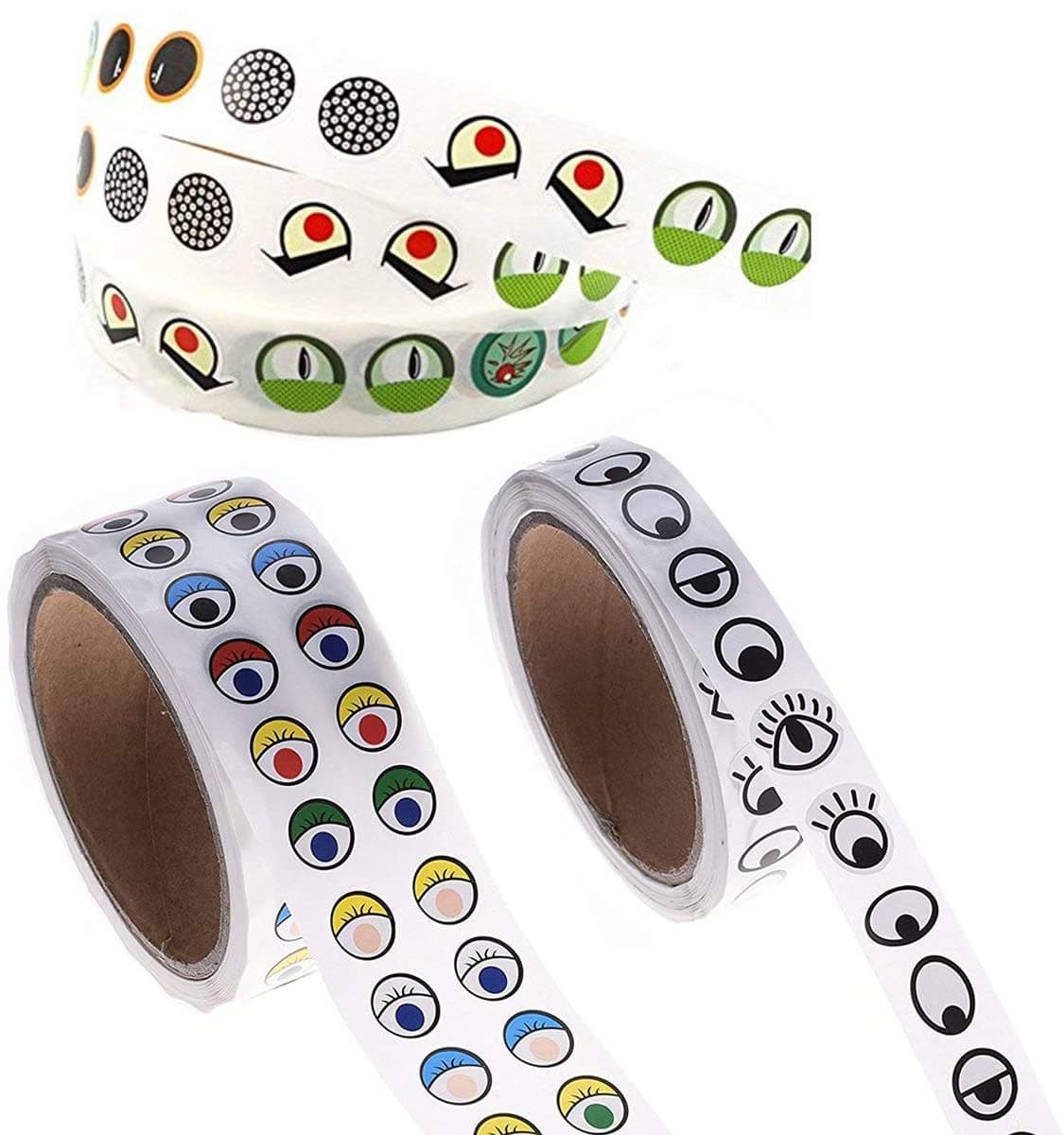 Fumark 3rolls Assorted 4000pcs Eye Stickers for Children School Classroom Crafts Projects, Cute Colorful Eyes Self Adhesive Stickers for Handmade Crafts, Toys and Home Decoration (Multicolor More)