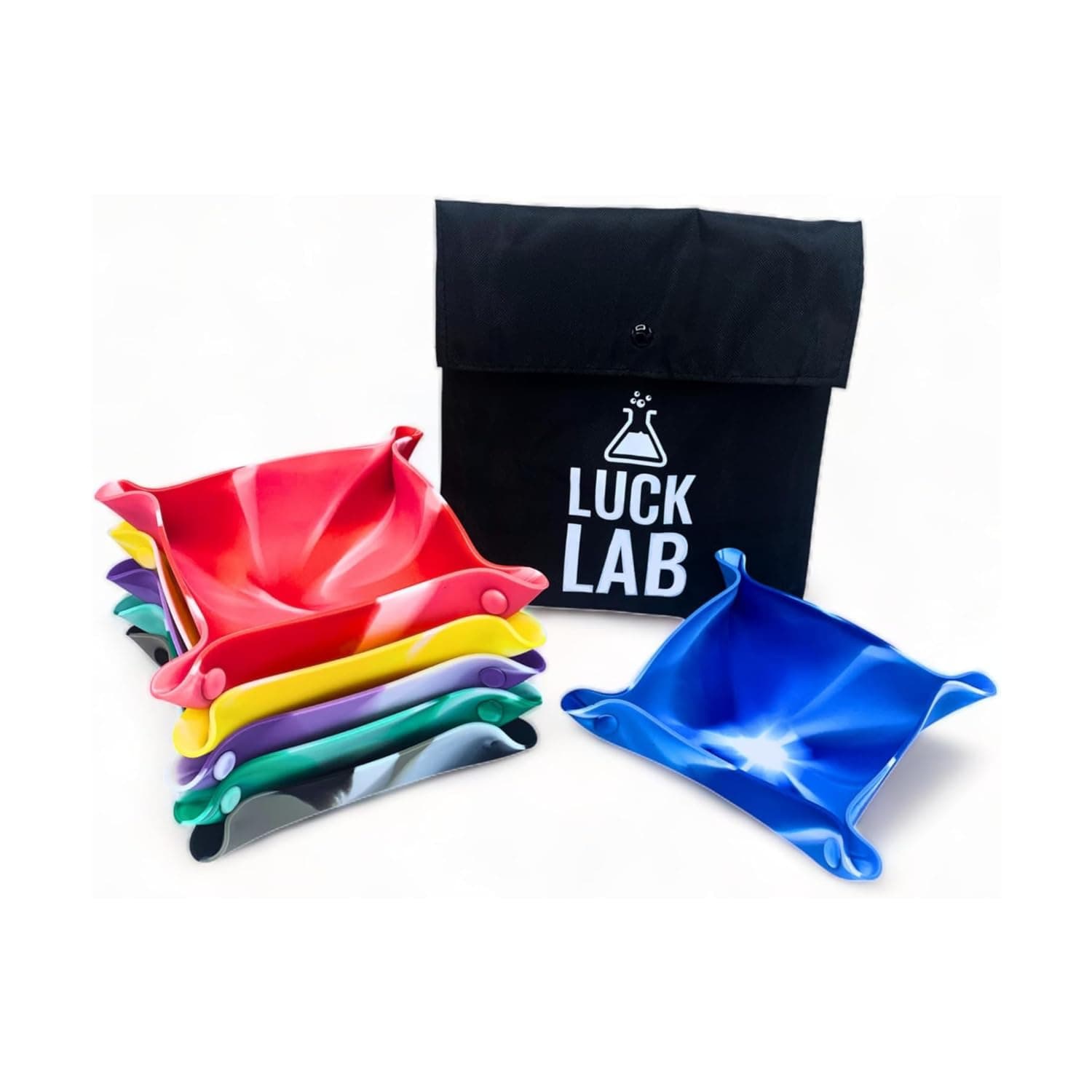 Luck Lab Board Game Storage Bowls, 6-Pack | Folding Tray Accessory Holds Tabletop Bits, Chits, Pieces | Swirl Colors | Bonus Storage Bag