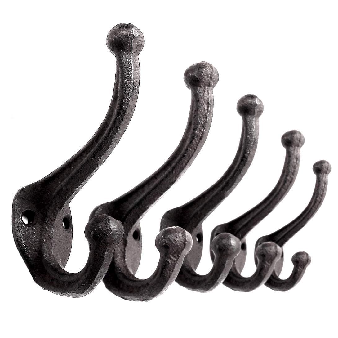 Ambipolar5-Pack Rustic Wall Hooks Heavy Duty. Cast Iron Vintage Inspired Antique Black Hooks for Mudroom, Coat Hook, Purse Rack, Hat Hooks. Decorative Hooks for Hanging