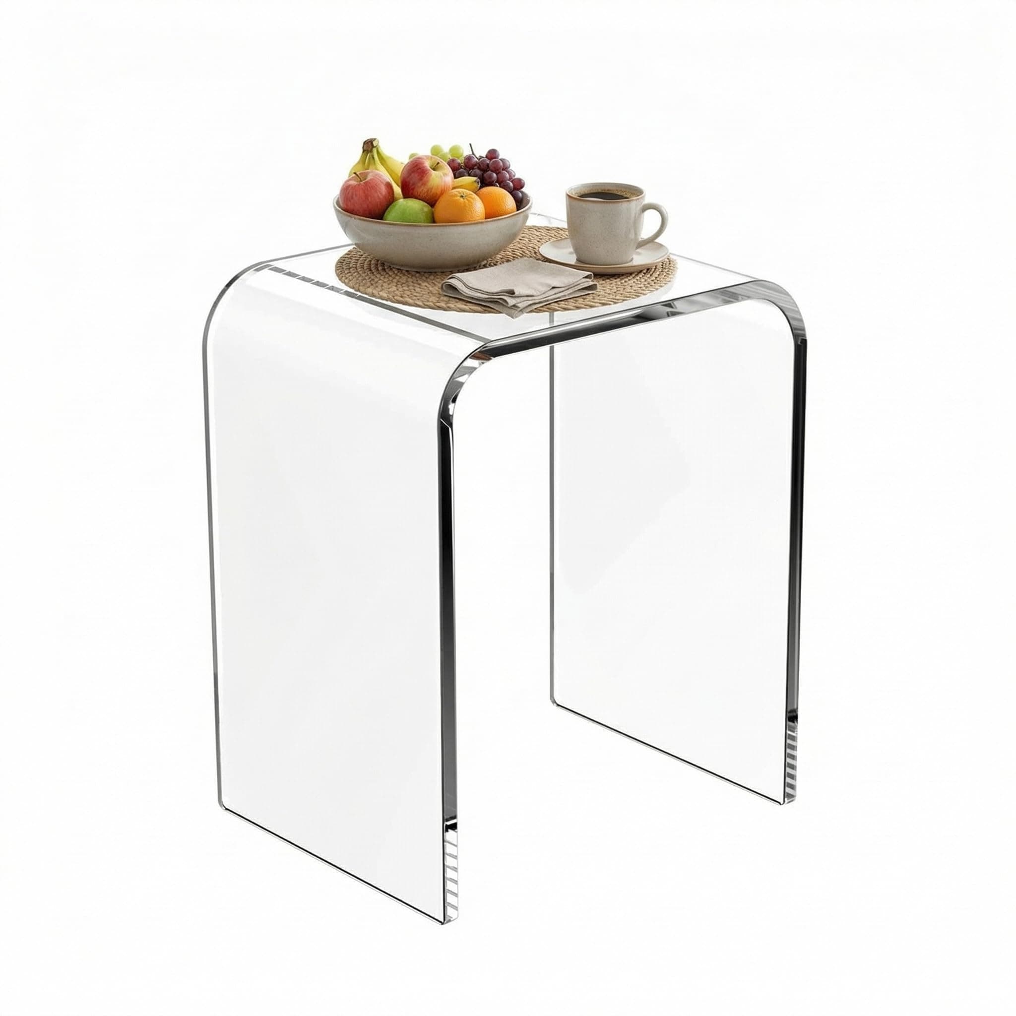 - WAHFAY Acrylic End Table, Clear Lucite Coffee Table with Waterfall Edges, Contemporary Square Nightstand and Side Table for Small Living Room, Bathroom, Bedroom and Office