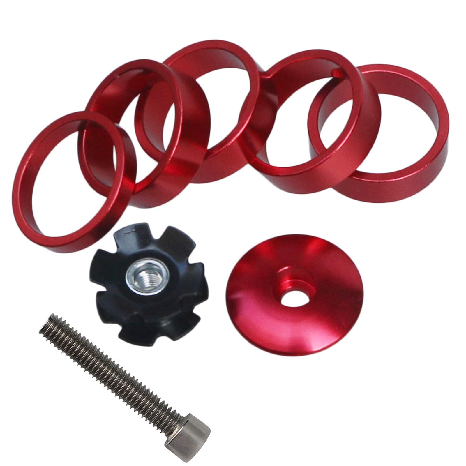 1 1/8 Inch Headset Spacer with Stem Top Cap,Headset Star Nut Black Red Blue Gold 4 Color