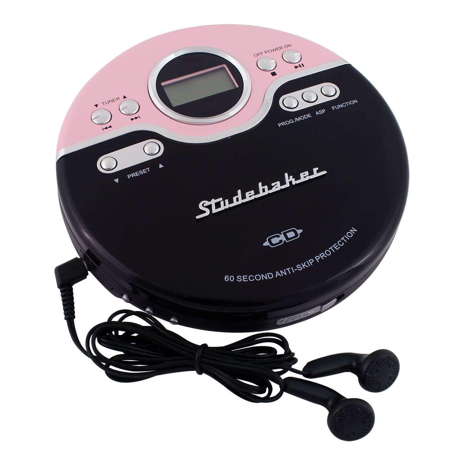 Studebaker SB3703PB Joggable Personal CD/MP3 Player with Audio Book Compatibility, Bookmark Feature and FM PLL Radio - Pink/Black