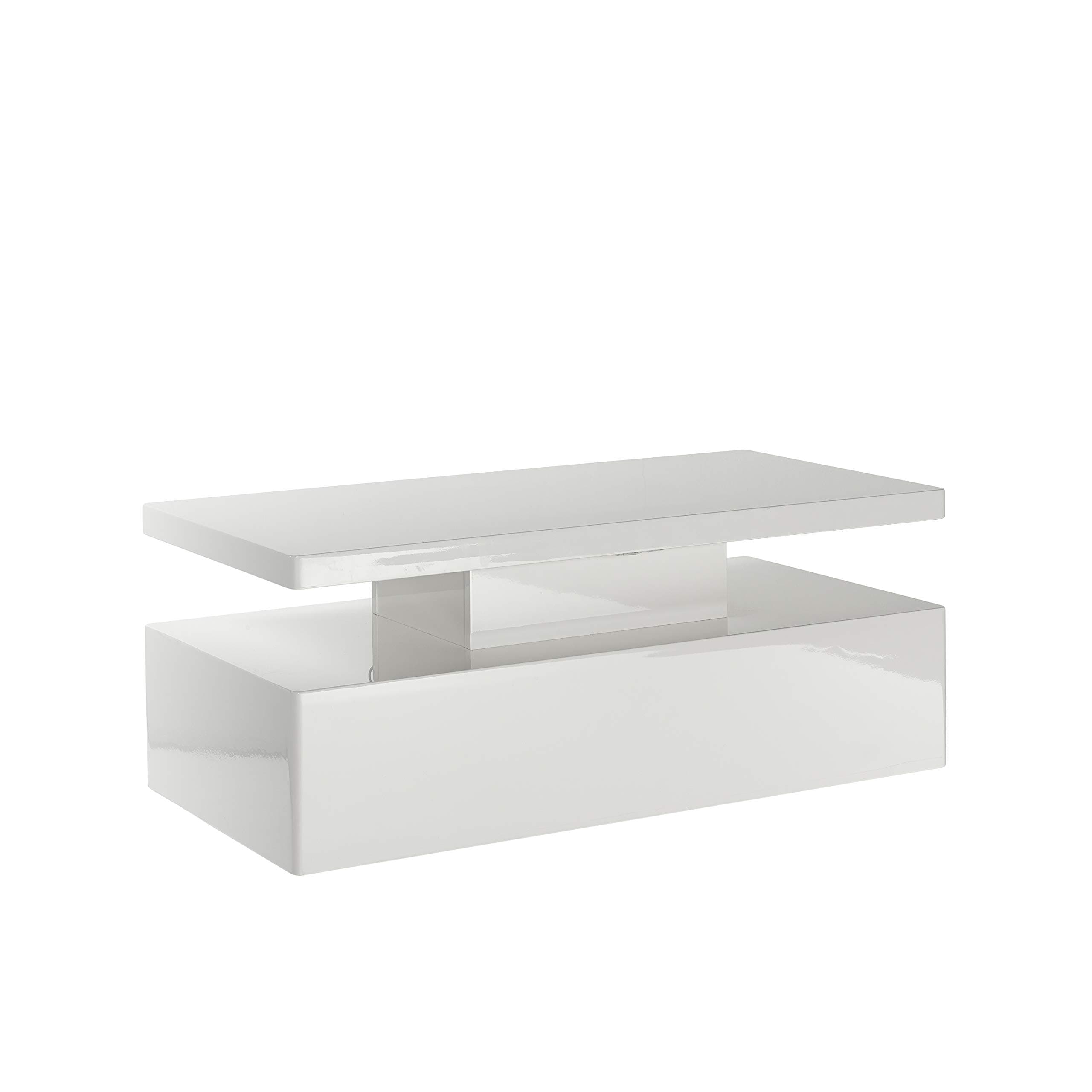 MMT White Gloss Tiffany Coffee Table with LED RGB remote control Light | 100cm x 50cm x 39cm rectangle living room table | FREE UK mainland delivery, no BT postcodes