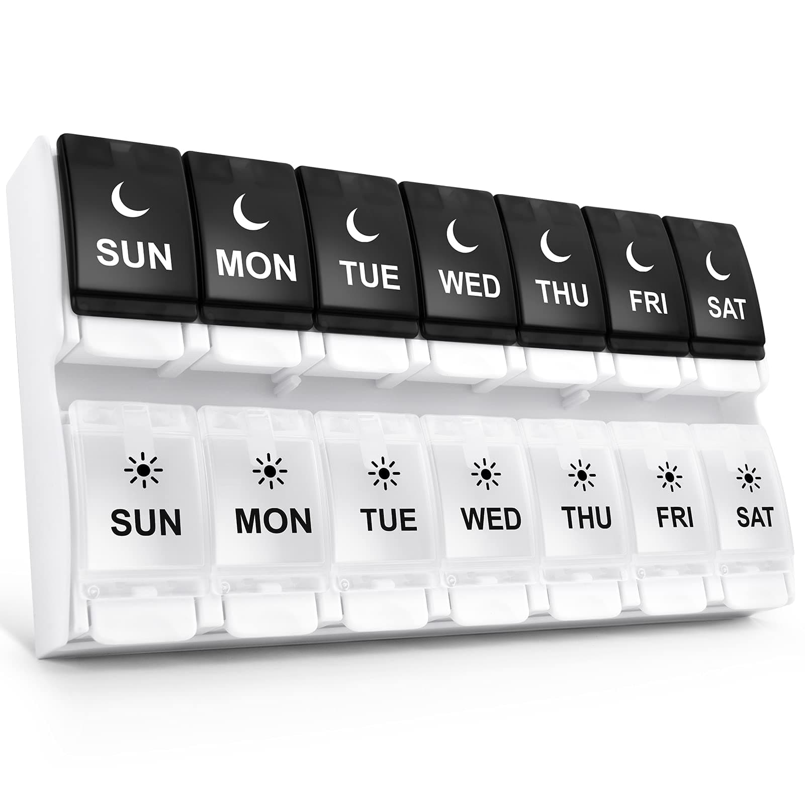 Easy Open Pill Organizer 2 Times a Day, Large 7 Day Pill Box Twice A Day, Push Button Weekly AM PM Pill Case, Day Night Pill Container, Arthritis Friendly Vitamin Organizer 2 Per Day