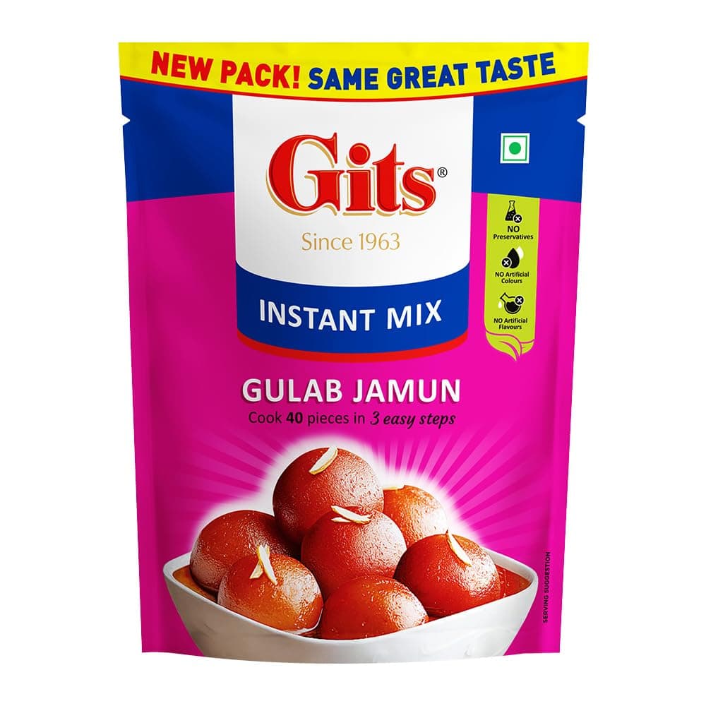 Gits Instant Gulab Jamun Dessert Mix, Makes 40 per Pack, Pure Veg, Delicious Indian Dessert and Mithai, 200g