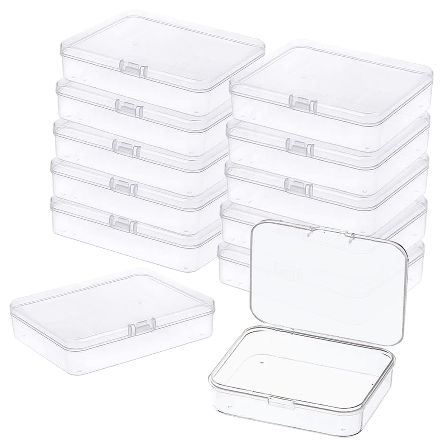 Rectangle Storage Containers Box with Lid, 3.5x2.36 Inches Mini Clear Box for Collecting Small Items, Beads, Game Pieces, Business Cards, Crafts Accessories, Pack of 12