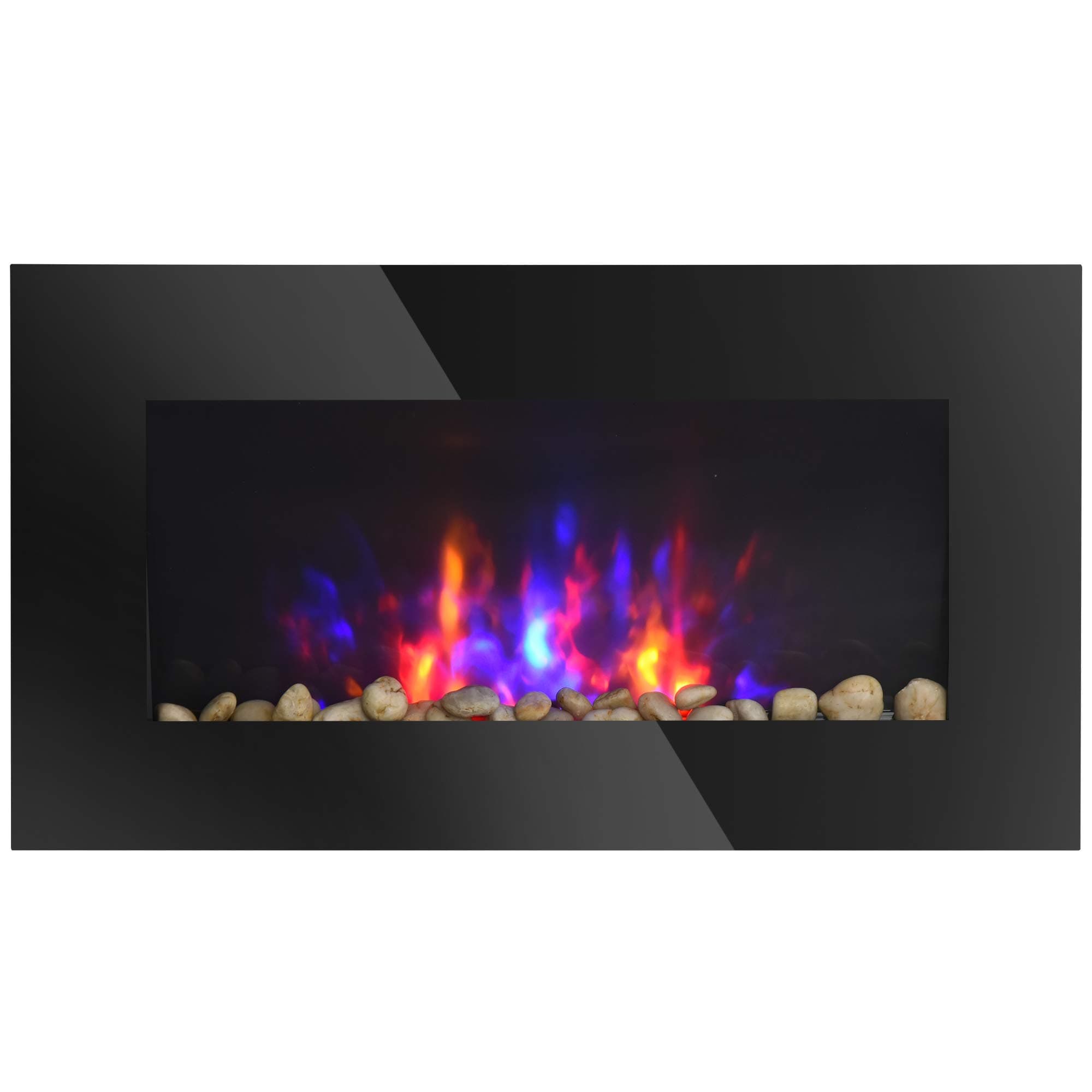 HOMCOM 29" Electric Fireplace, Wall Mounted Fireplace with 7 Adjustable LED Flame Colors, Remote Control, Fireplace Heater for Living Room, 1450W, Black