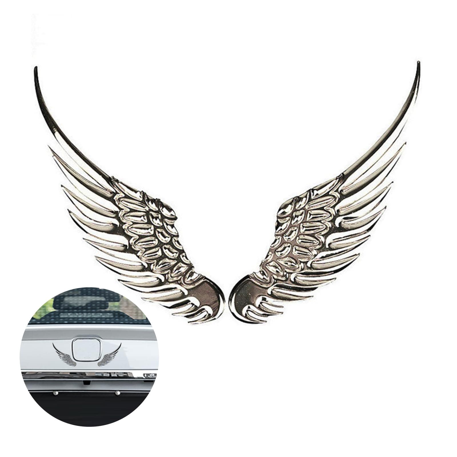 1 Pair Silver Car Angel Wings Sticker, Hawk Eagle Wings Automobile Emblem,4.92in*1.37 * 0.39in 3D Metal Stereo Wing Sticker, Suitable for Most Cars Models (Silvery)