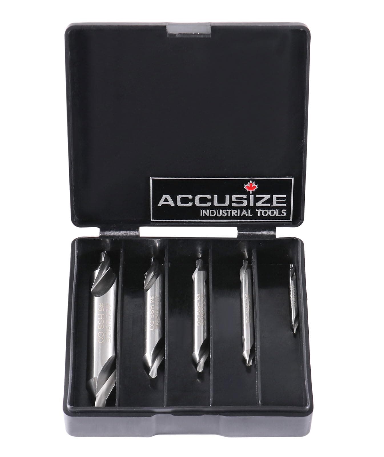Accusize Industrial Tools 5pc ANSI M42 (H.S.S. + 8% Cobalt) Center Drill Set, 0556-5500