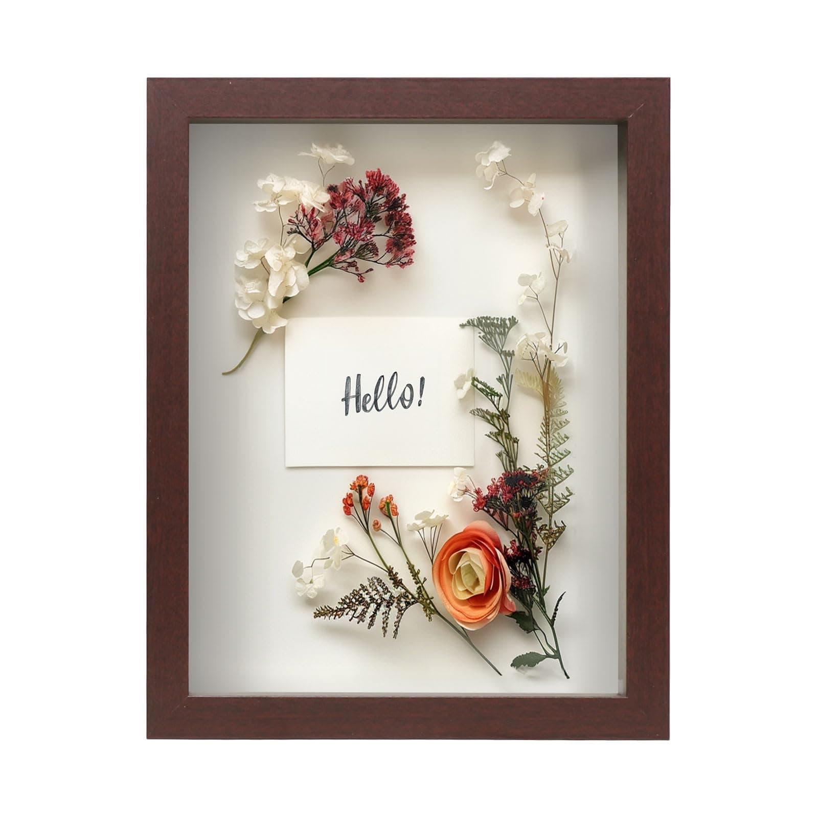 FrameWorks Mahogany Wooden Shadow Box Frame - 8.5' x 11' Display Case with Soft Felt Back, Tempered Glass, White Ball Push Pins