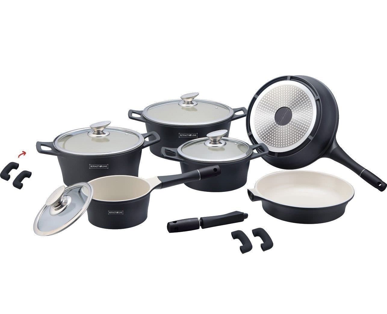 Royalty Line RL-ES1014C 14 Pcs Ceramic Coating Cookware Set (black)
