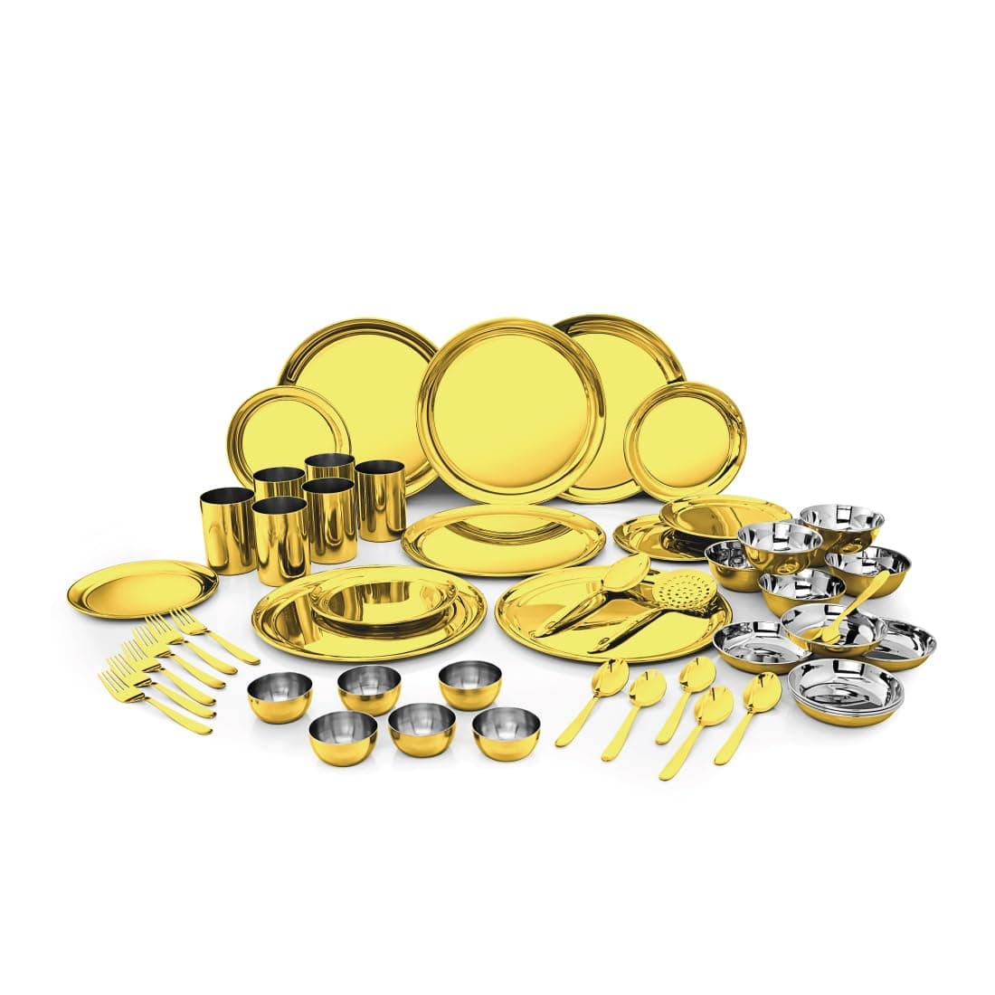 - Shri & Sam Stainless Steel Shagun Solid Dinner Set (50 Pcs Set Gold)
