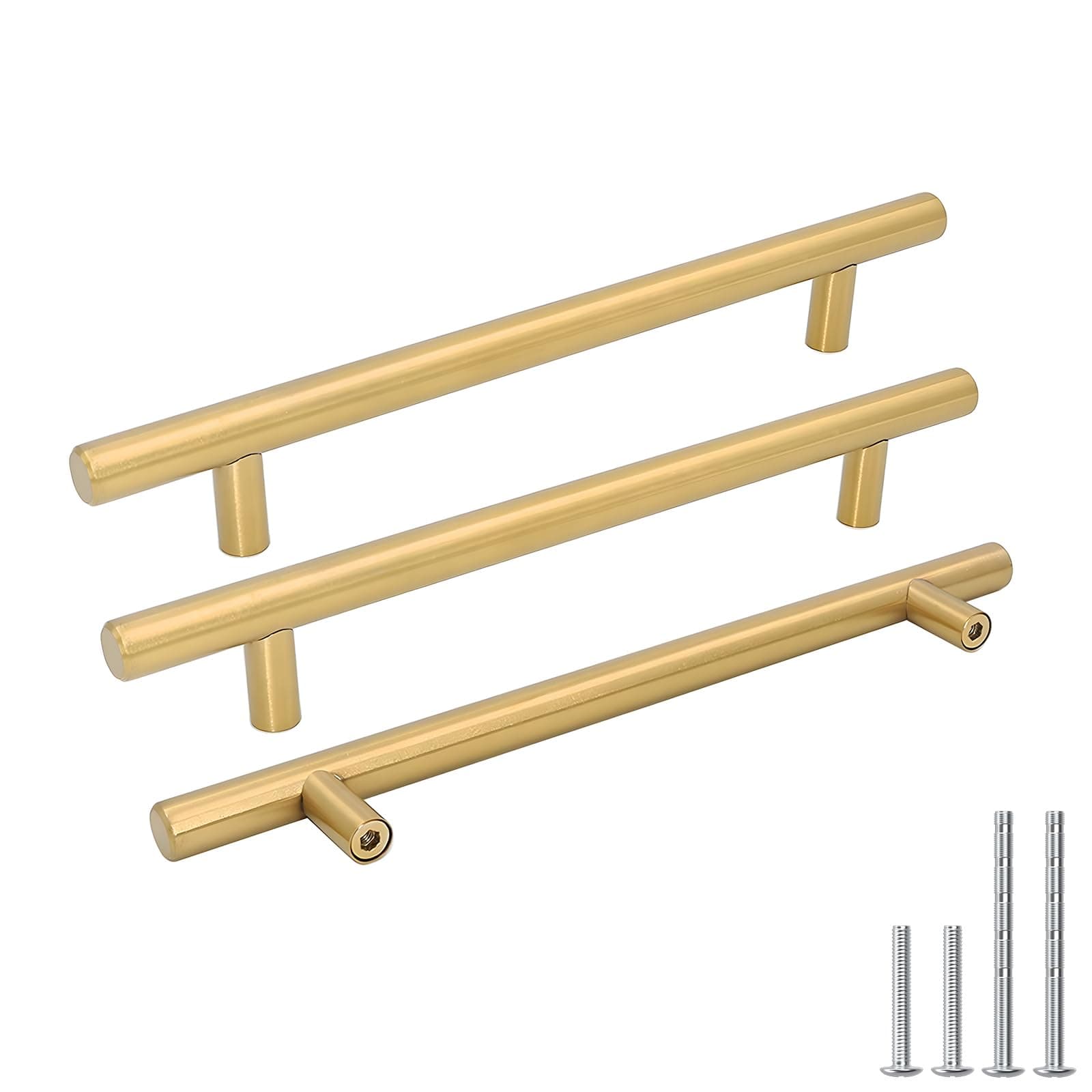 goldenwarm Brushed Brass Cabinet Pulls Gold Hardware for Cabinets - Kitchen Drawer Pulls Handles for Dresser Drawers Kitchen Cupboard Handles 8in(204mm) Hole Centers, 10 Pack