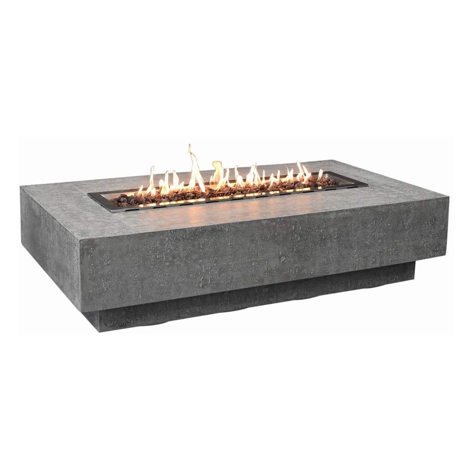 Hampton Concrete Fire Pit 56" x 32" Outdoor Patio Firepit Includes Lava Rocks Modern Fire Pits & Outdoor Fireplaces for Garden, Deck, Indoor & Outdoor Heating