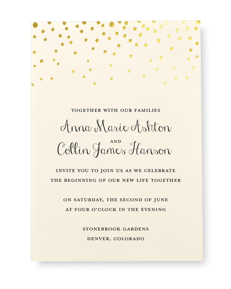 Gartner Studios Gold Foil Dots Print-at-Home Wedding Invitation Kit, Ivory, 5” x 7”, Set of 25