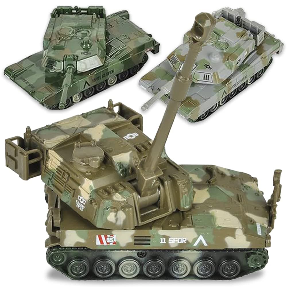 ArtCreativity 6” Long Pull Back Metal Tank Toys, Set of 3, Diecast Military Vehicles, Camouflage Colors, Army Toys for Boys & Girls, Fun Party Favors, Classroom Prizes, Gifts for Kids