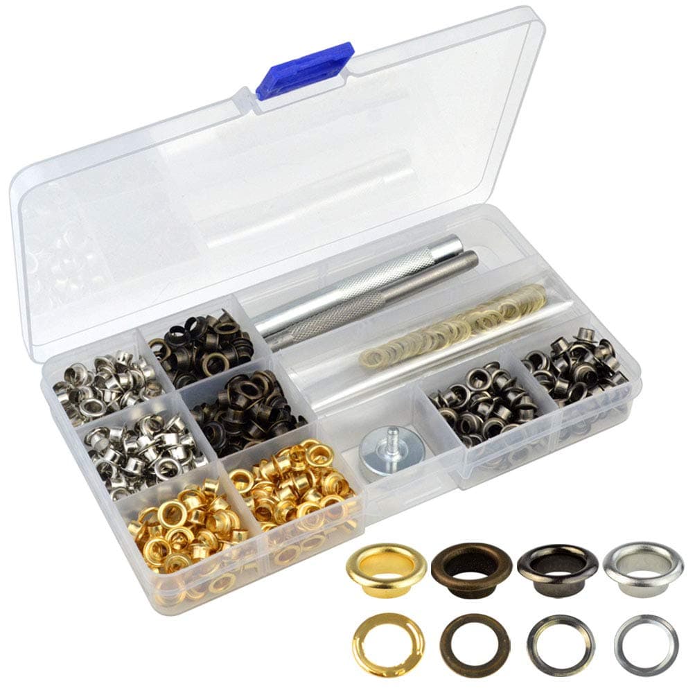 Grommets Kit, Jerbro 500 Sets Grommets Eyelets s with Installation Tools (3/16 Inch)