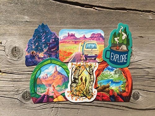 Camping Sticker Art Pack - 6 pcs - waterproof stickers