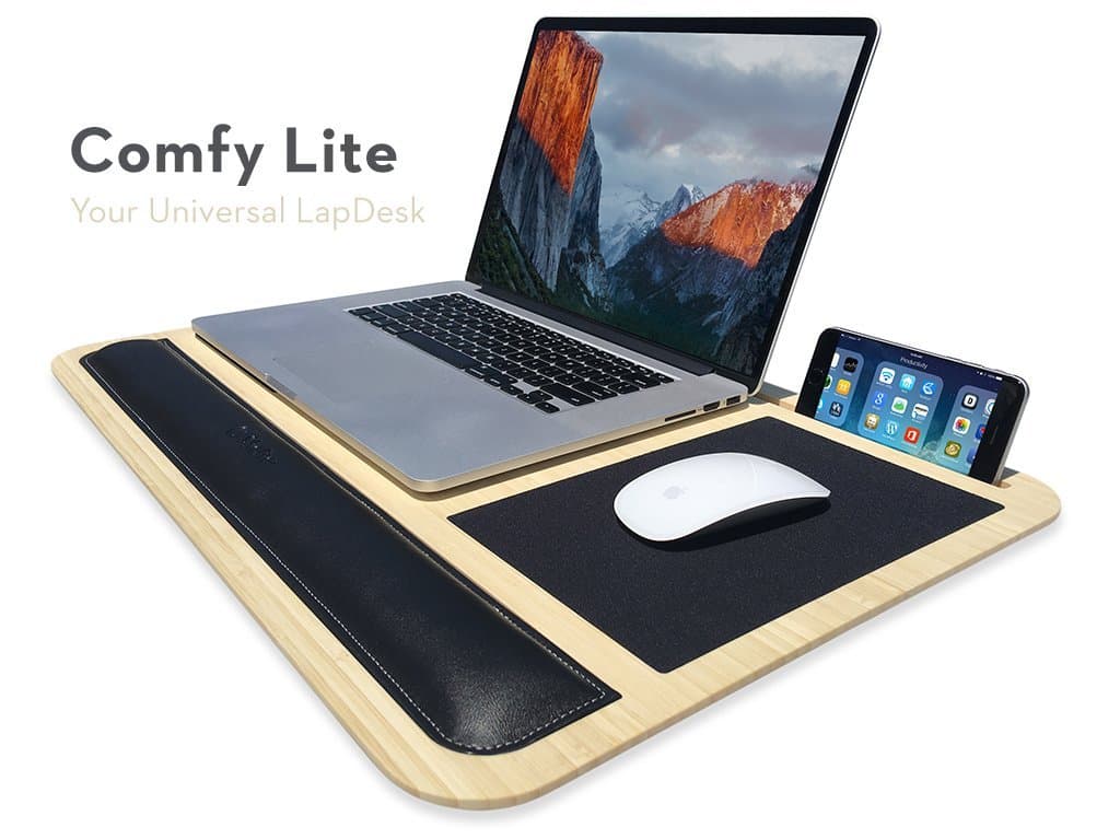Comfy Lite LapDesk - Your Universal Lap Desk - Features Phone and Tablet Dock, Wrist Pad, Mousepad, and Laptop Heat Protection