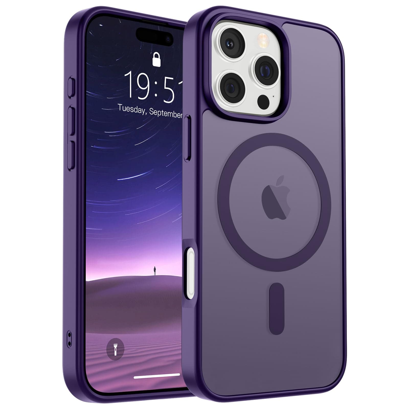 SUPFINE Magnetic for iPhone 16 Pro Case (Compatible with MagSafe) (Military Grade Drop Protection) Slim Translucent Matte Shockproof with Anti-Fingerprint Phone Case,Dark Purple