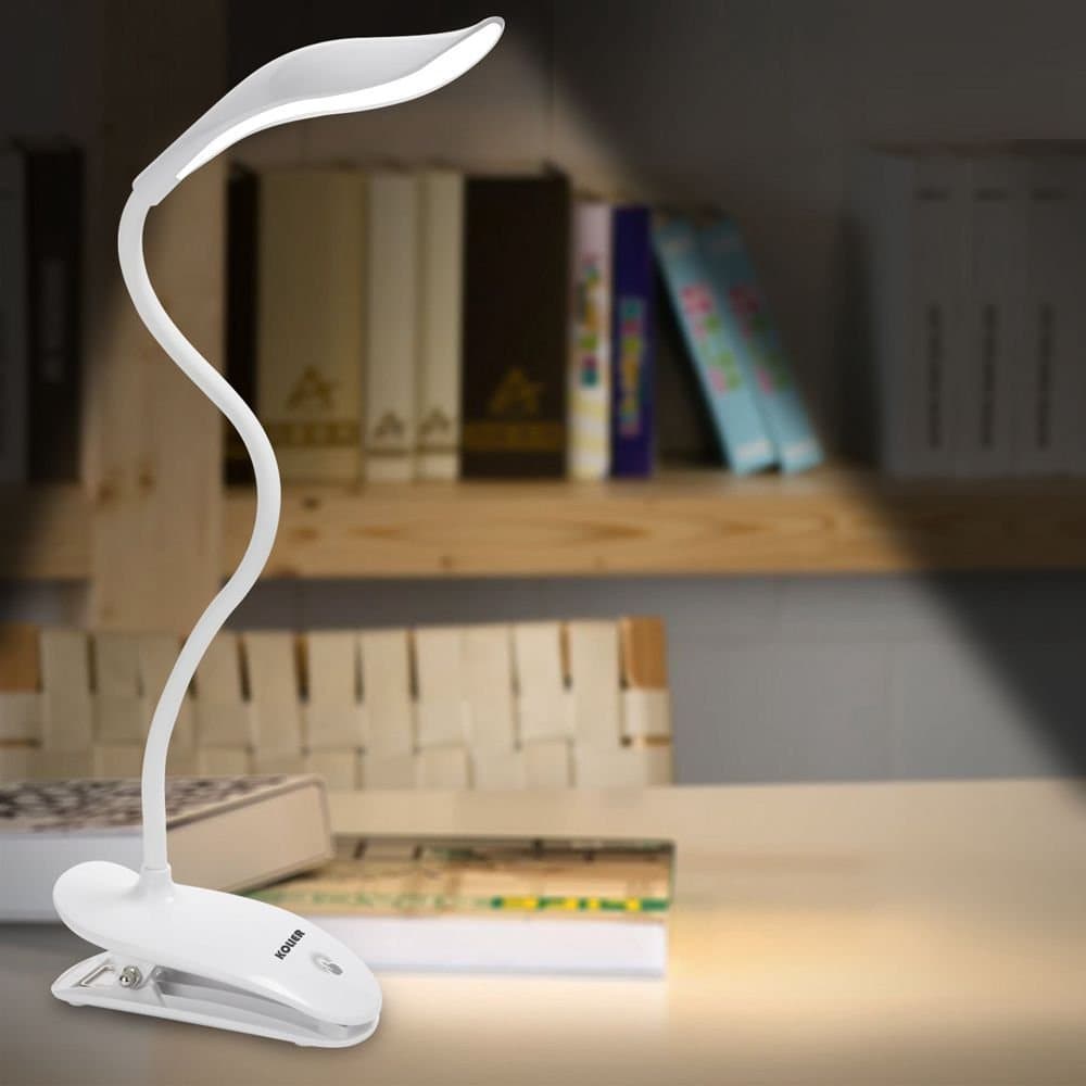 LED Desk Lamp,KOLIER Clip Light,Table Light,with 20LEDs Touch Control Bedside Reading Light,Book Light,with USB Charging Port Flexible Gooseneck Dimming Portable for Bedside(White)