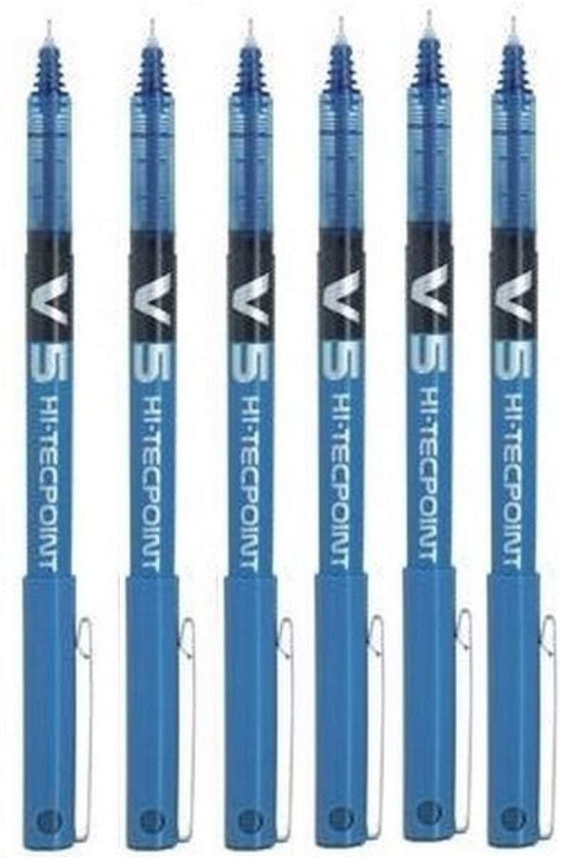 BX V5 Hi-Tecpoint Rollerball Pen - Extra Fine 0.5mm Tip 0.3mm Line - Blue (Pack of 6)
