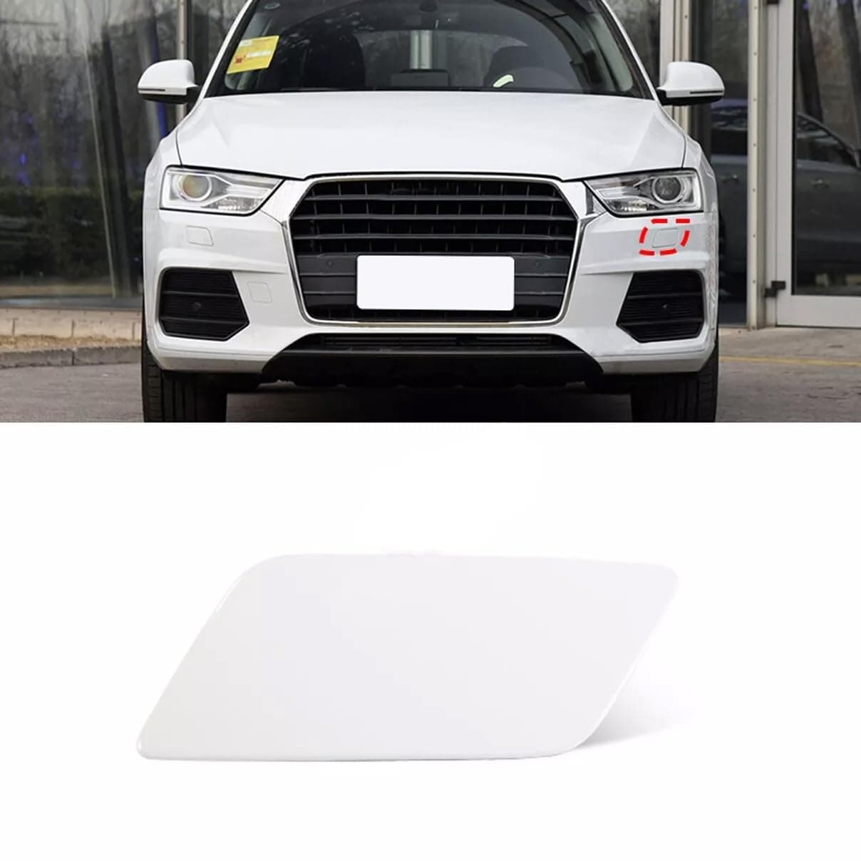 Front Bumper Headlight Washer Cover Cap for Audi Q3 2016 2017 2018 8U0955276E (White, Left)