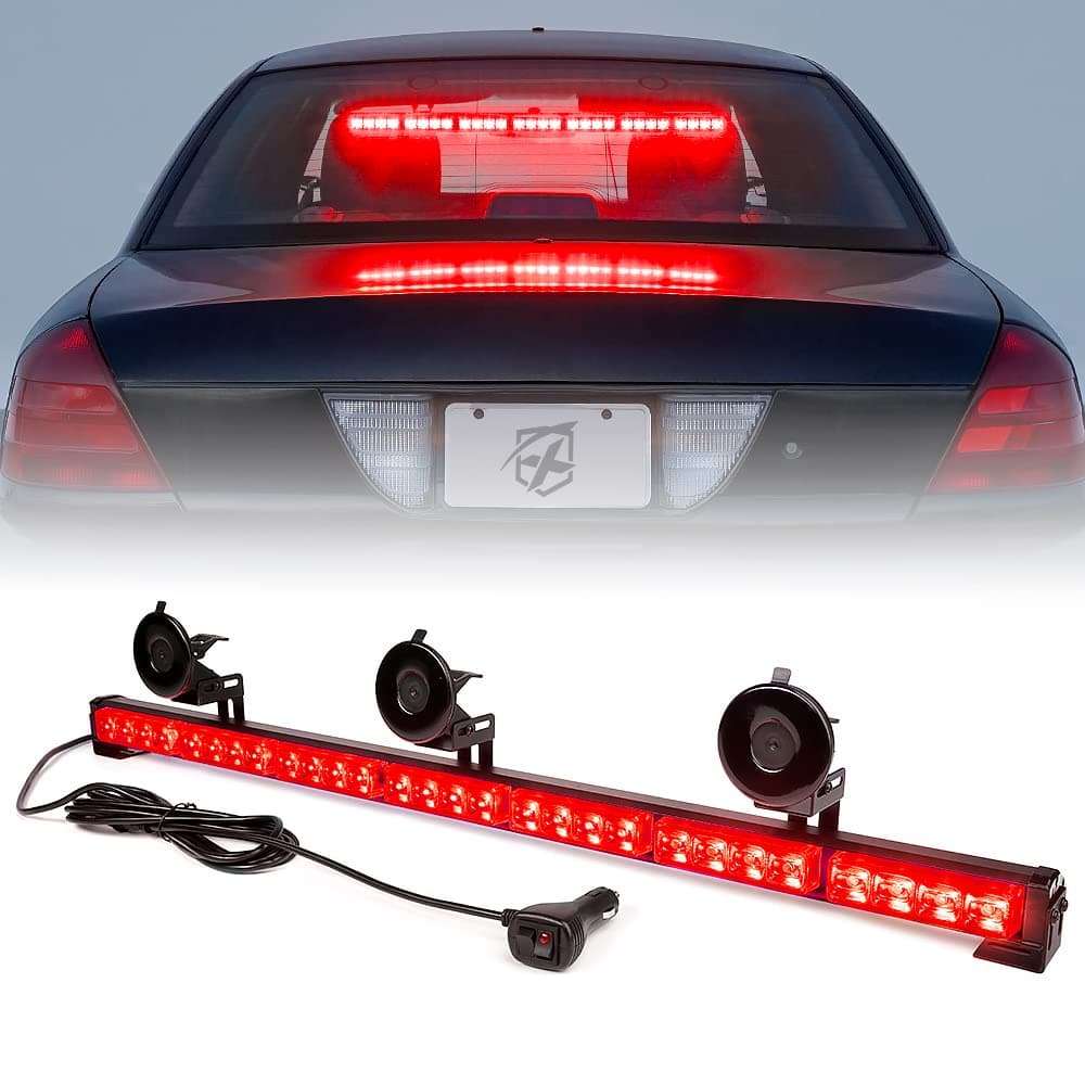 31.5 Inch LED Traffic Advisor Strobe Light Bar, 21 Flashing Patterns w/Suction Cup Mount, Windshield Deck Emergency Warning Safety Lightbar for Firefighter Volunteer POV Vehicles Trucks, Red