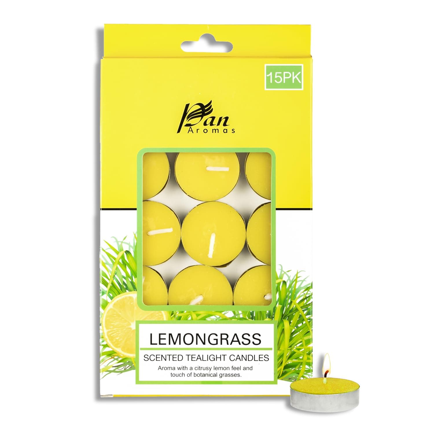 PAN AROMAS 15-Pack Scented Tealight Candle - Lemon Grass