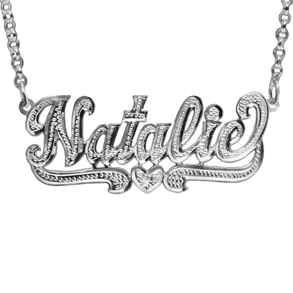 SNS355L Personalized 2.25" Large Size Sterling Silver 3D Name Necklace with Accent
