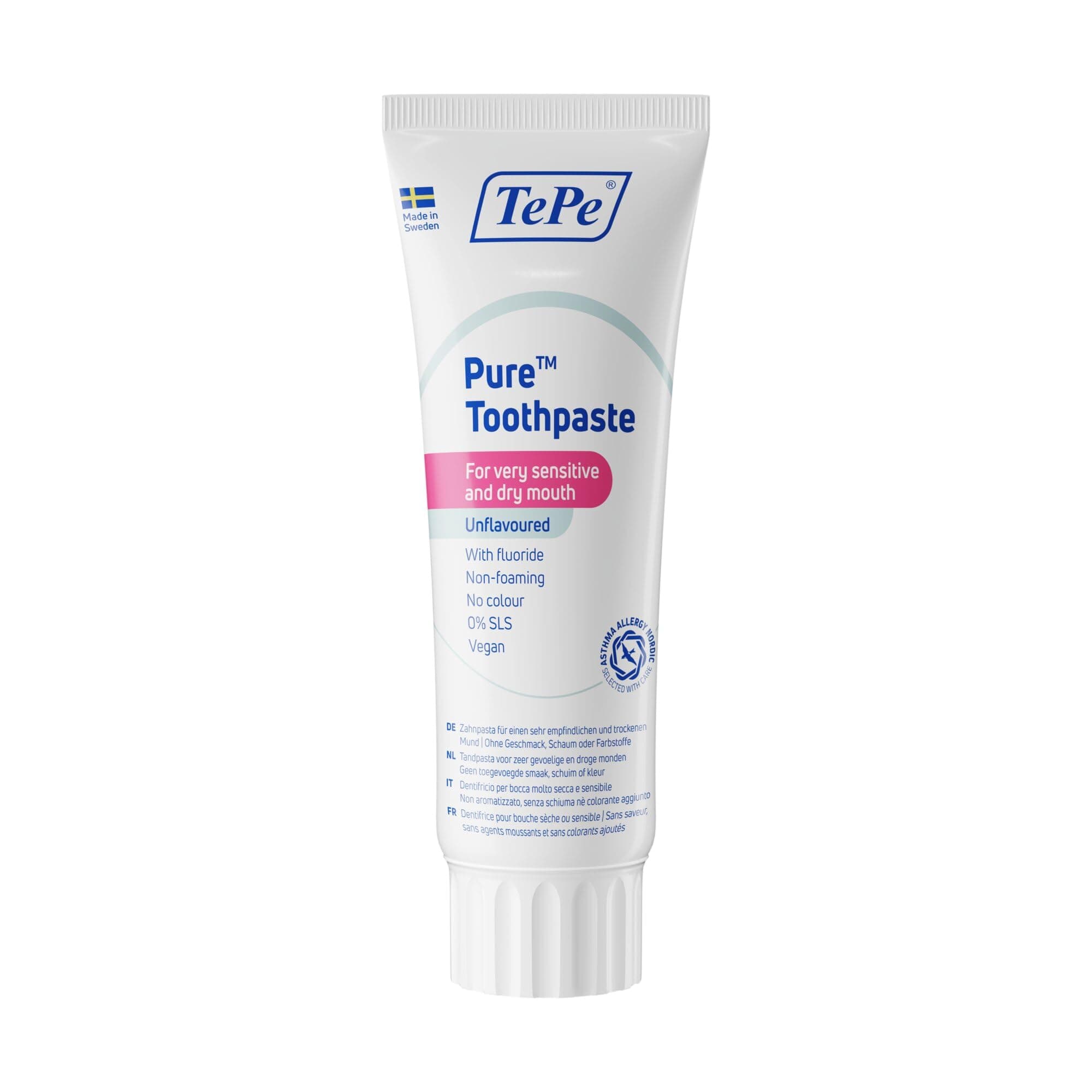 Pure Toothpaste, unflavoured, Very Gentle Everyday Fluoride Toothpaste for Very Sensitive Gums and Dry Mouth, Age-Appropriate Fluoride Level