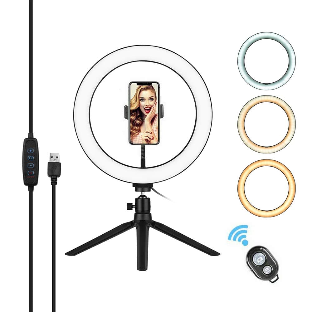 10" LED Ring Light with Stand Makeup Video Live Phone Selfie with Dimmable 3 Light Modes & 10 Brightness Level for YouTube Video Photography & Live Streaming