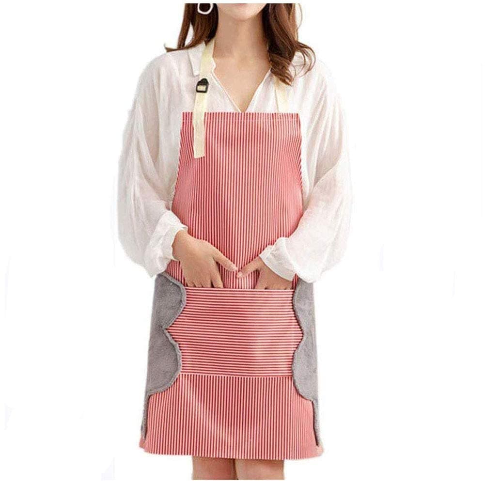 Skyfunish Cooking Apron, Adjustable Waterproof Chef Apron with Pocket and 2 Side Coral Velvet Towels for Hands Wiping Quilt for Home Kitchen, for man and woman, Restaurant, (Red)