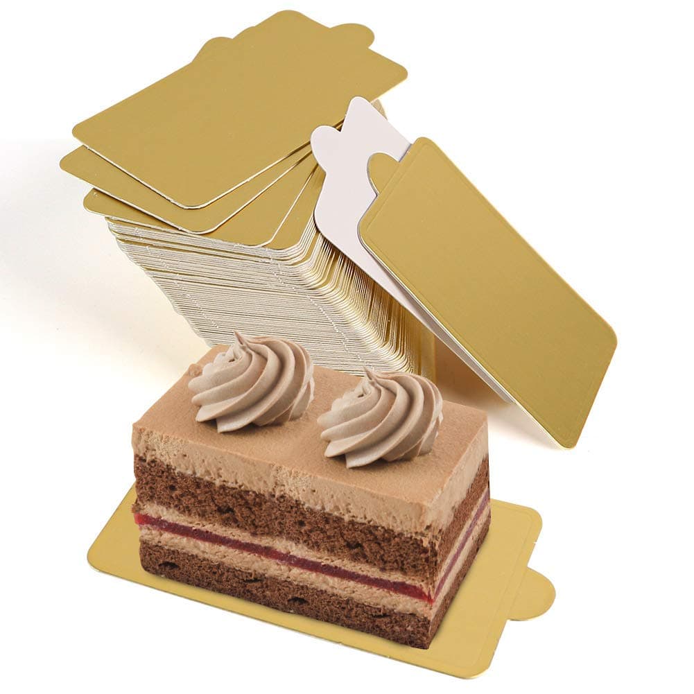HANSGO Mini Square Golden Cardboard Cake Base,Single Cupcake Container 100PCS Cake Paper Plates Dessert Board Base Grease-Proof and Freezer-Durable Pastry Cardboard