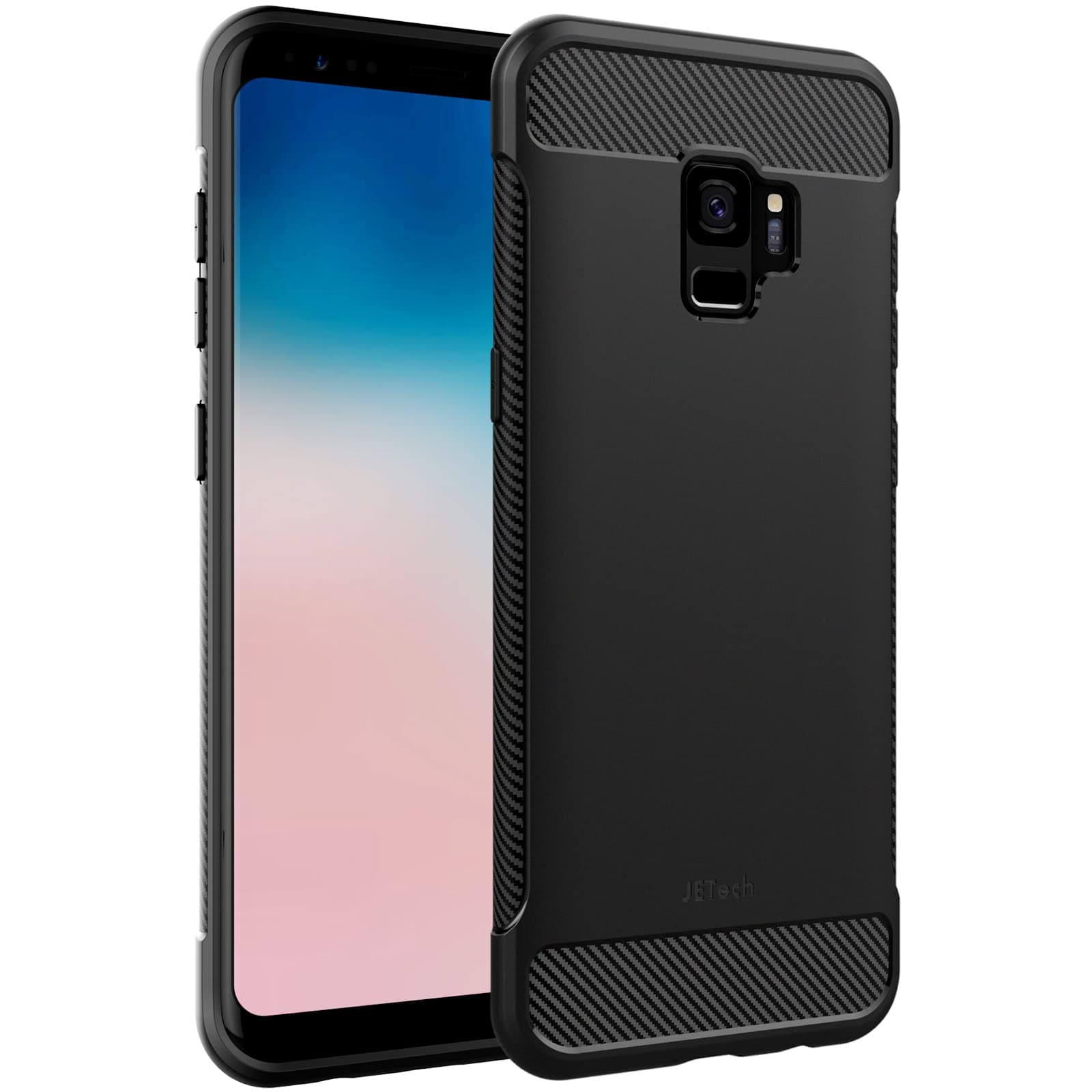 Slim Fit Case for Samsung Galaxy S9, Thin Phone Cover with Shock-Absorption and Carbon Fiber Design (Black)