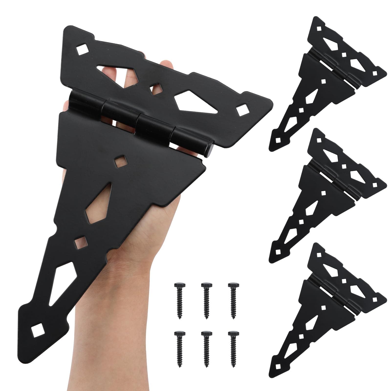 HOME MASTER HARDWARE 8 Inch Heavy Duty Decorative T Hinge Shed Storage Gate Barns Tee Hinges with Screws Black Finish 4 Pack