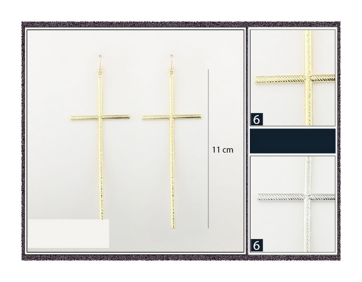 WHOLESALE DOZEN PACK BY SUPERSTAR / METALLIC SMOOTH LONG CROSS DANGLE EARRINGS/12 PCS
