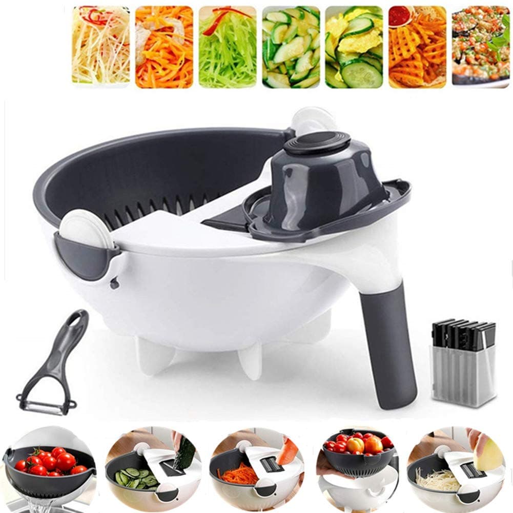 Magic Vegetable Cutter With Drain Basket 9 in 1 Multi-functional Kitchen Veggie Fruit Shredder Grater Slicer
